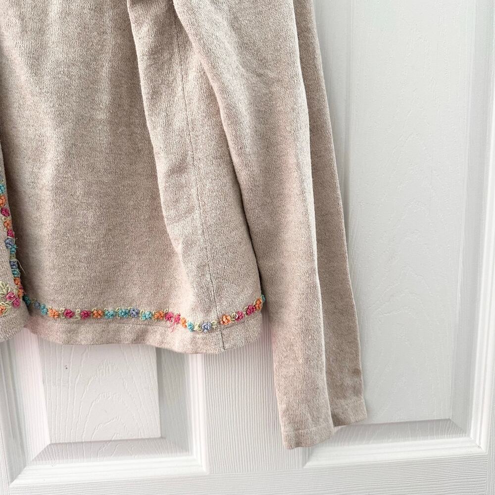 LL Bean Vintage Beige Linen Cotton Cardigan Embroidered Multi Floral Trim Large - Picture 5 of 9